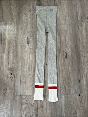 Weekenders Gray Ribbed Leggings with White Cuffs and Red Stripe